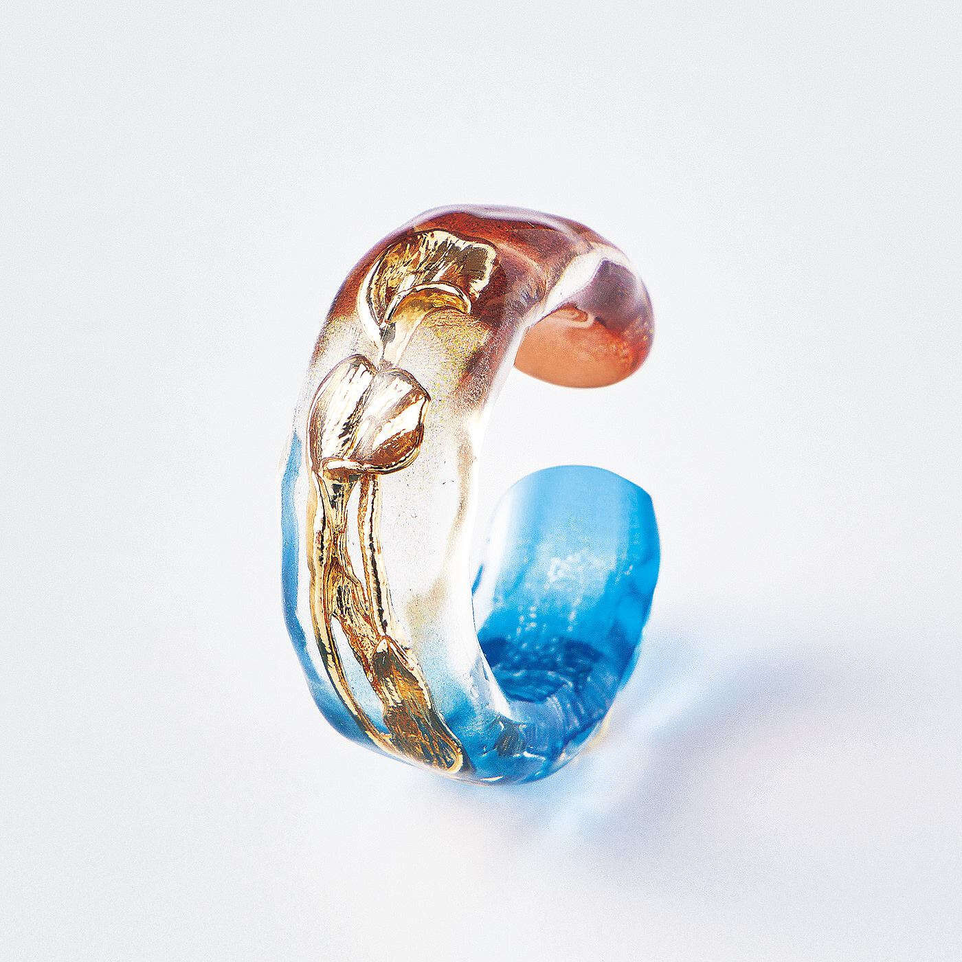 Real Stock|ａｍ＆ｂｅ　きらめくお花を閉じ込めた　金属が肌にふれない　イヤカフにもなるリング〈バイカラー〉〈カラー〉|〈カラー〉 花言葉：清純
