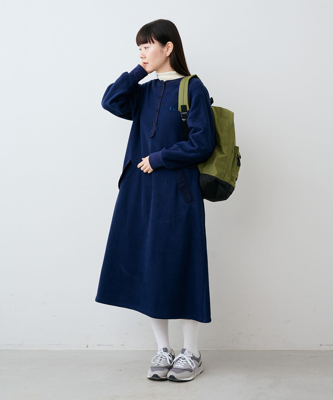 IEDIT | 【L～4Lの低身長/高身長さん向けサイズ】WOODS フリースロングワンピース〈ネイビー〉