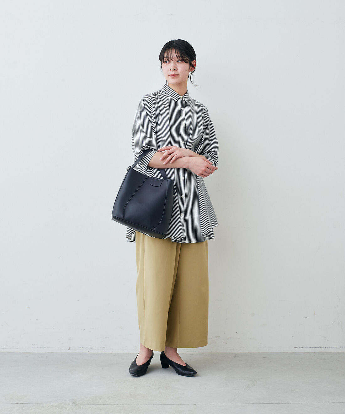 IEDIT|IEDIT[イディット]　接触冷感・吸汗速乾・UVカット スーさらエアノビ 涼やかタックワイドパンツ|モデル身長：163cm　着用サイズ：M