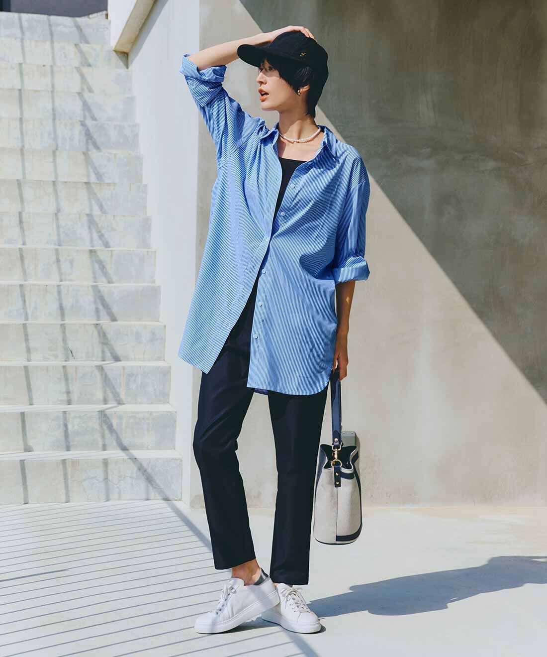 IEDIT|撥水 美脚 テーパードパンツ 〈ブラック〉のコーディネート