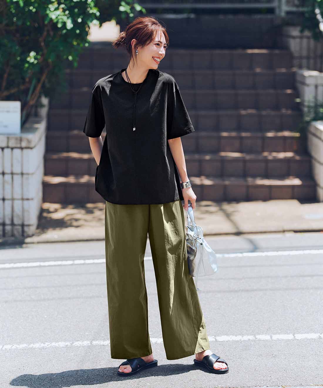 IEDIT|IEDIT[イディット]　猛暑に負けない さらっと速乾メッシュ 斜めタックワイドパンツ【まとめ買いキャンペーン】