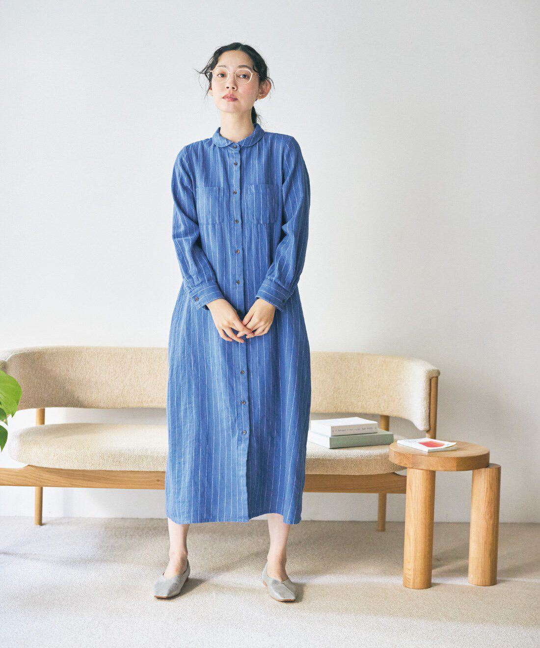 and myera|and myera コットンリネンのシャツワンピース