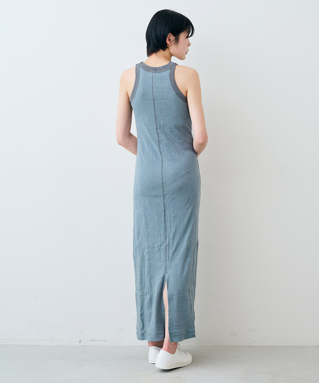 シロップ．|【WEB限定】miller リブボーダーカップ付きワンピース〈ブルー&times;グレー〉【シロップ．バスケット】|モデル身長:163cm