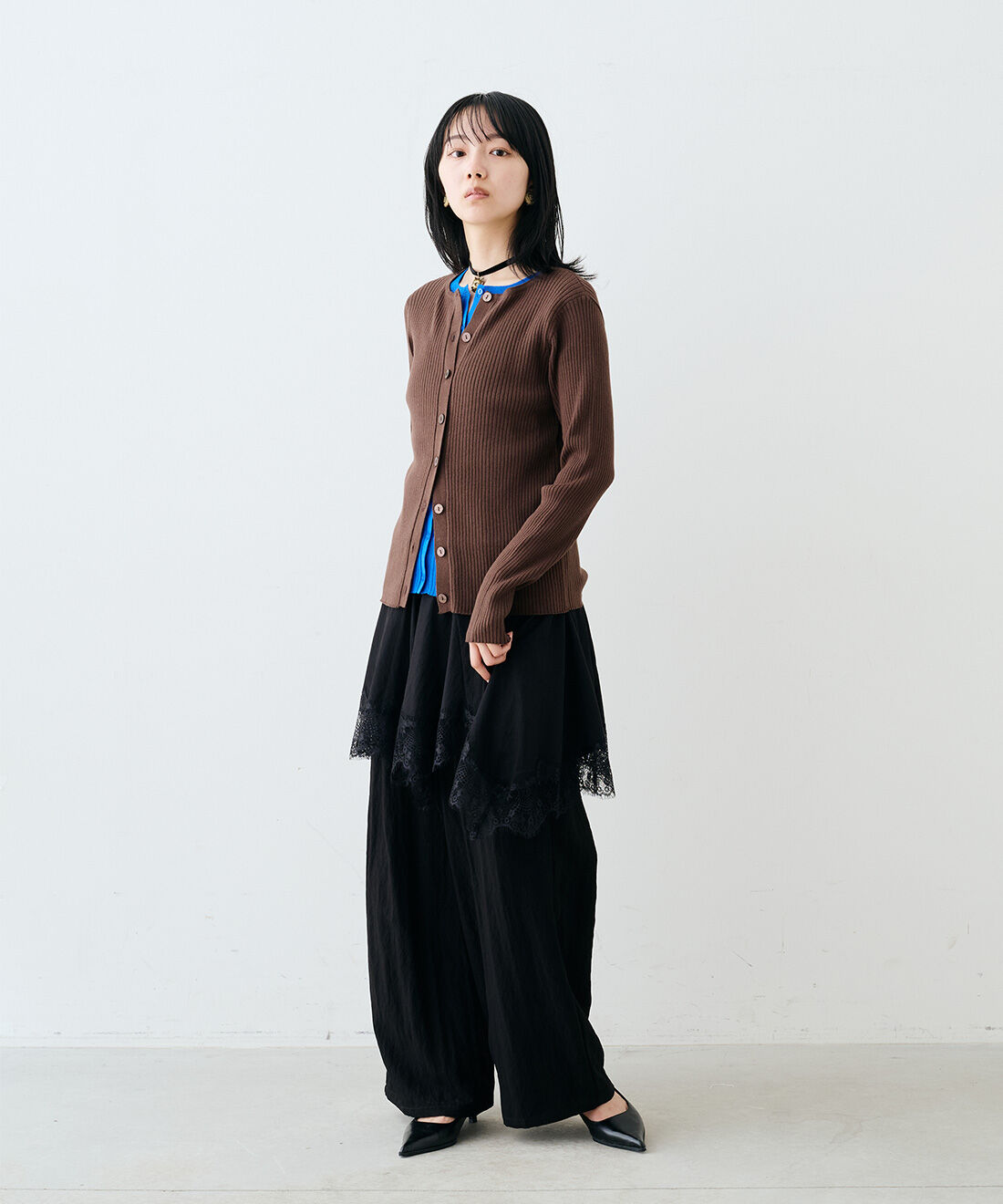MEDE19F|MEDE19F　レース遣いチュニック〈ブラック〉|モデル身長：163cm　着用サイズ：M