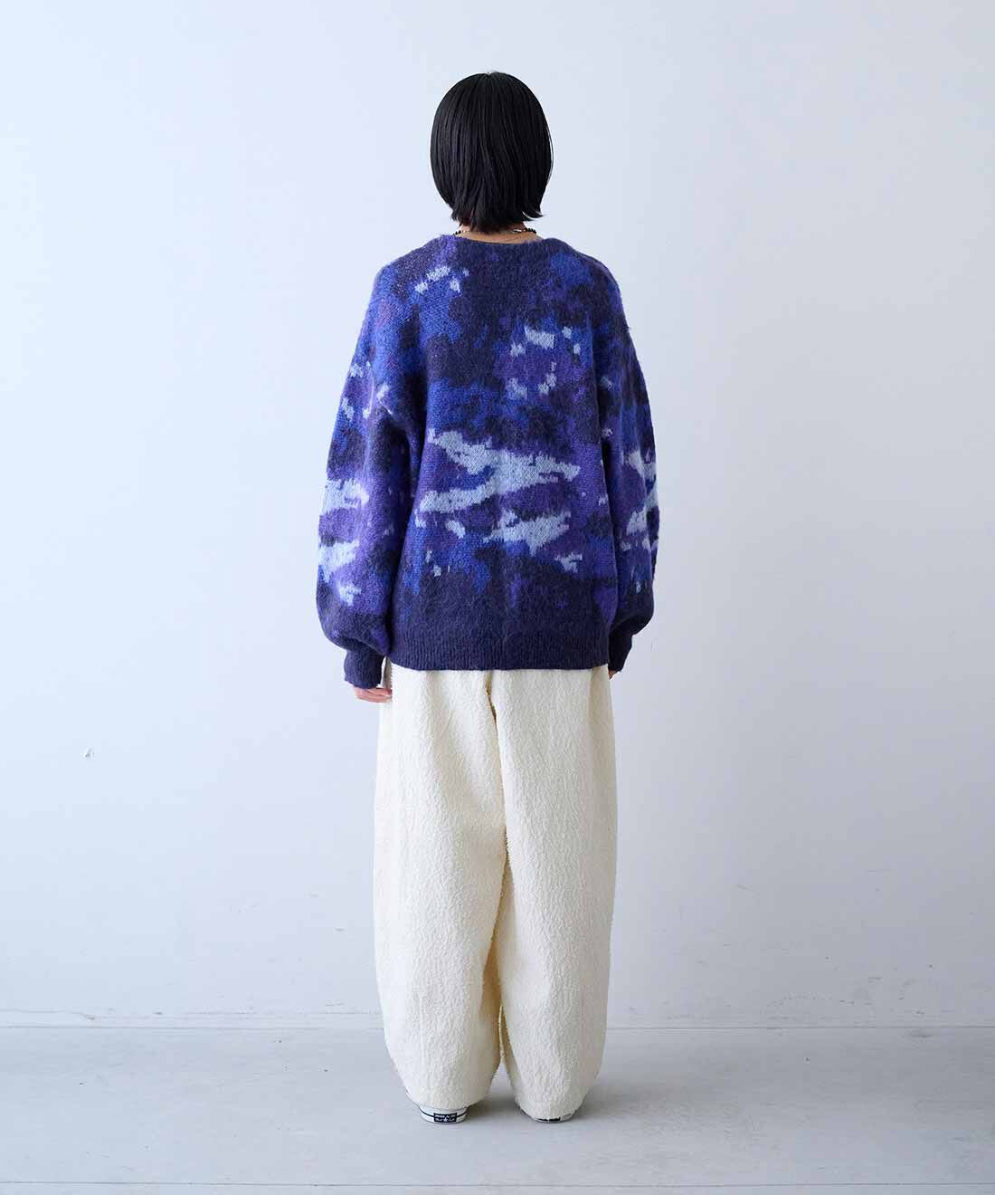 MEDE19F|MEDE19F　モヘア混のダブルジャカードカーディガン|モデル身長：163cm　着用サイズ：M