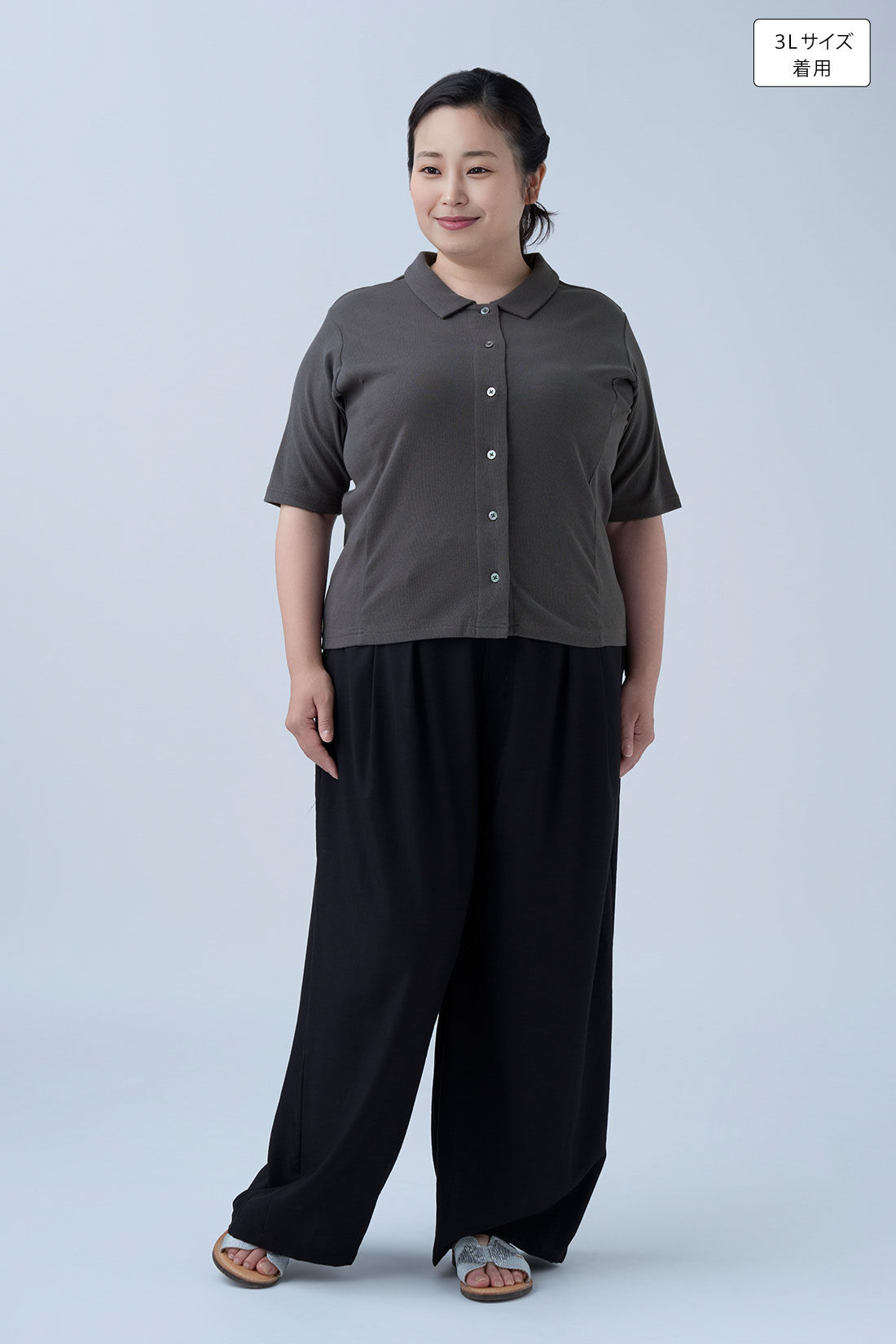 MEDE19F|ベアテレコカットソーシャツのコーディネート|身長：160cm バスト：113cm ウエスト：90cm ヒップ：115cm 太ももまわり：63cm