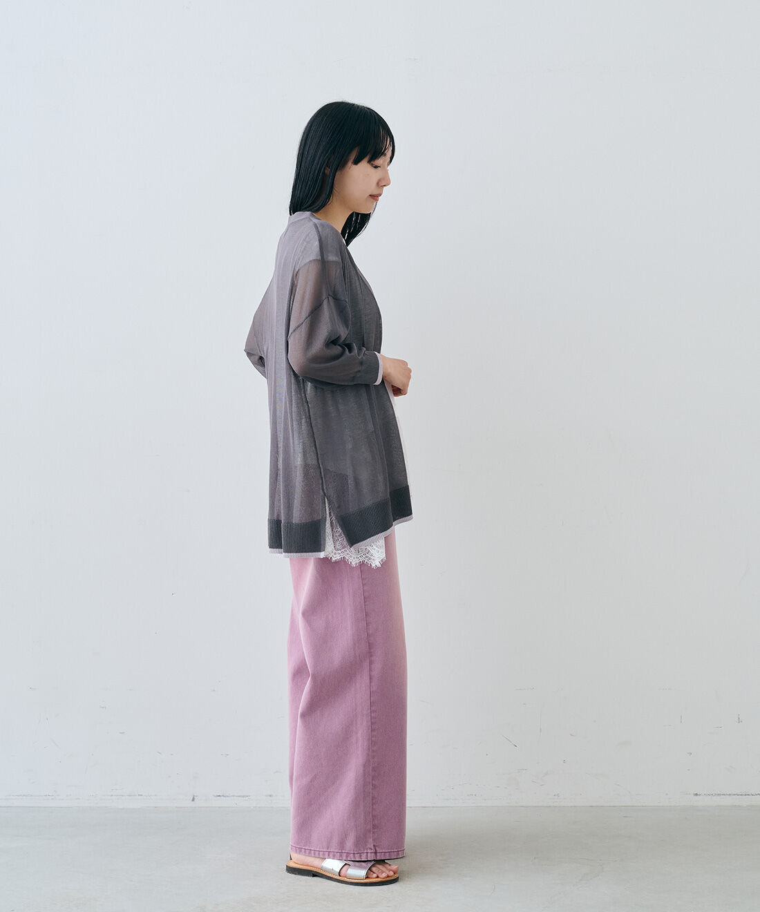 MEDE19F|MEDE19F　配色ラインのシアーニットカーディガンの会