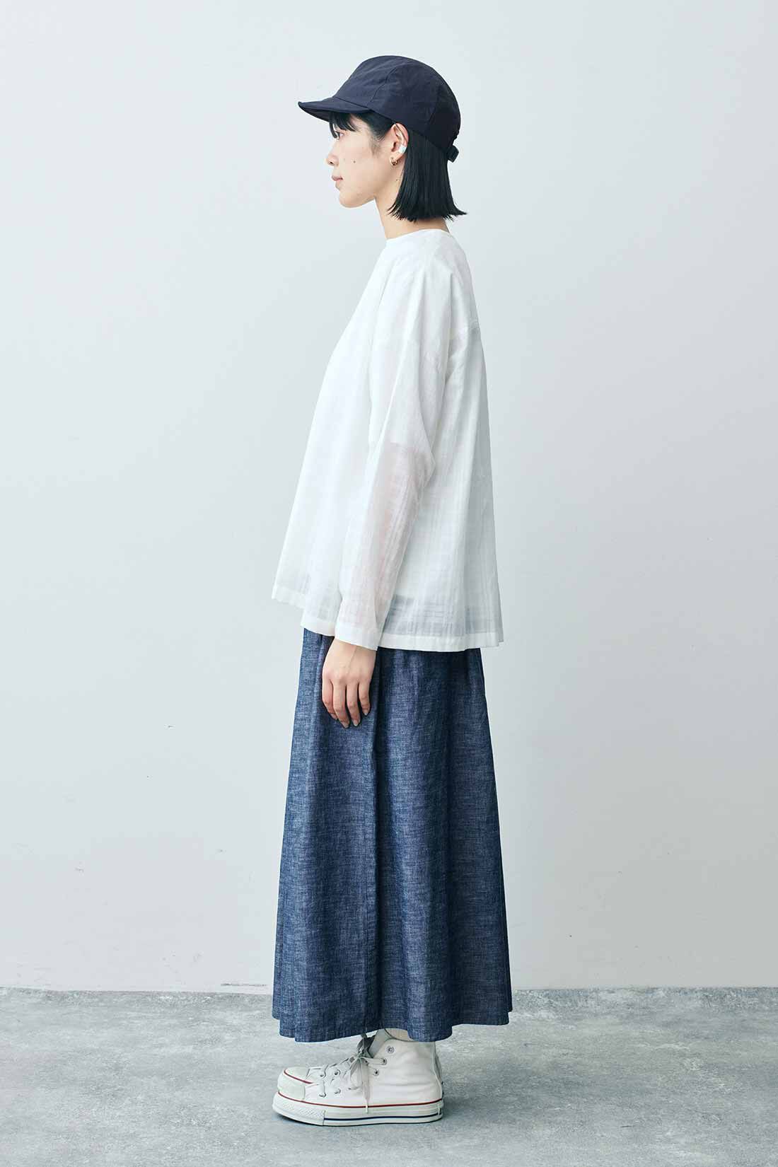 THREE FIFTY STANDARD|金子さんコットンカーディガンＷＨ　ＴＦＳのコーディネート|モデル身長：163cm 着用サイズ：M