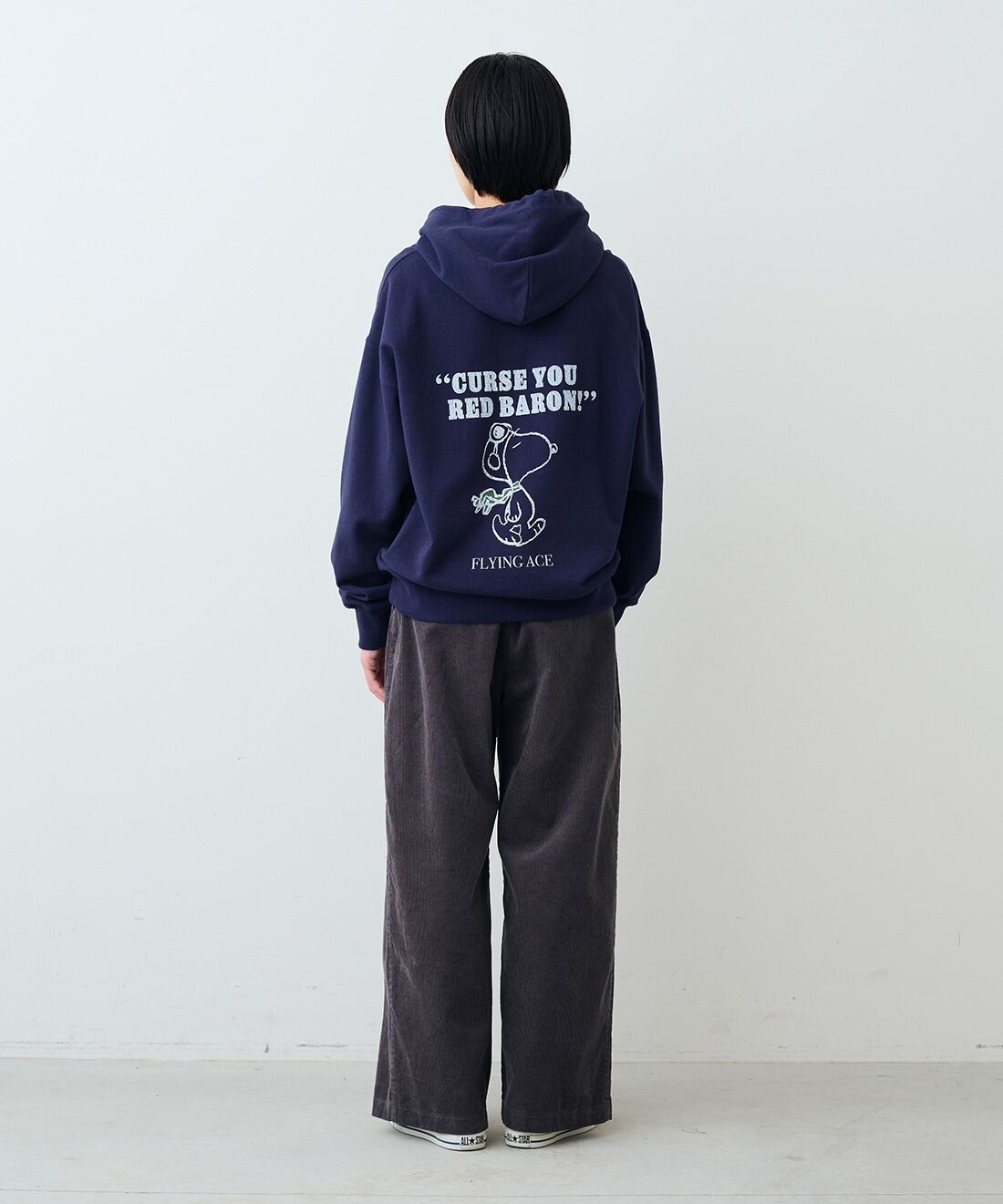 THREE FIFTY STANDARD|小谷実由さんと作ったコーデュロイ ワイドパンツ〈チャコールグレー〉のコーディネート|モデル身長：163cm 着用サイズ：M