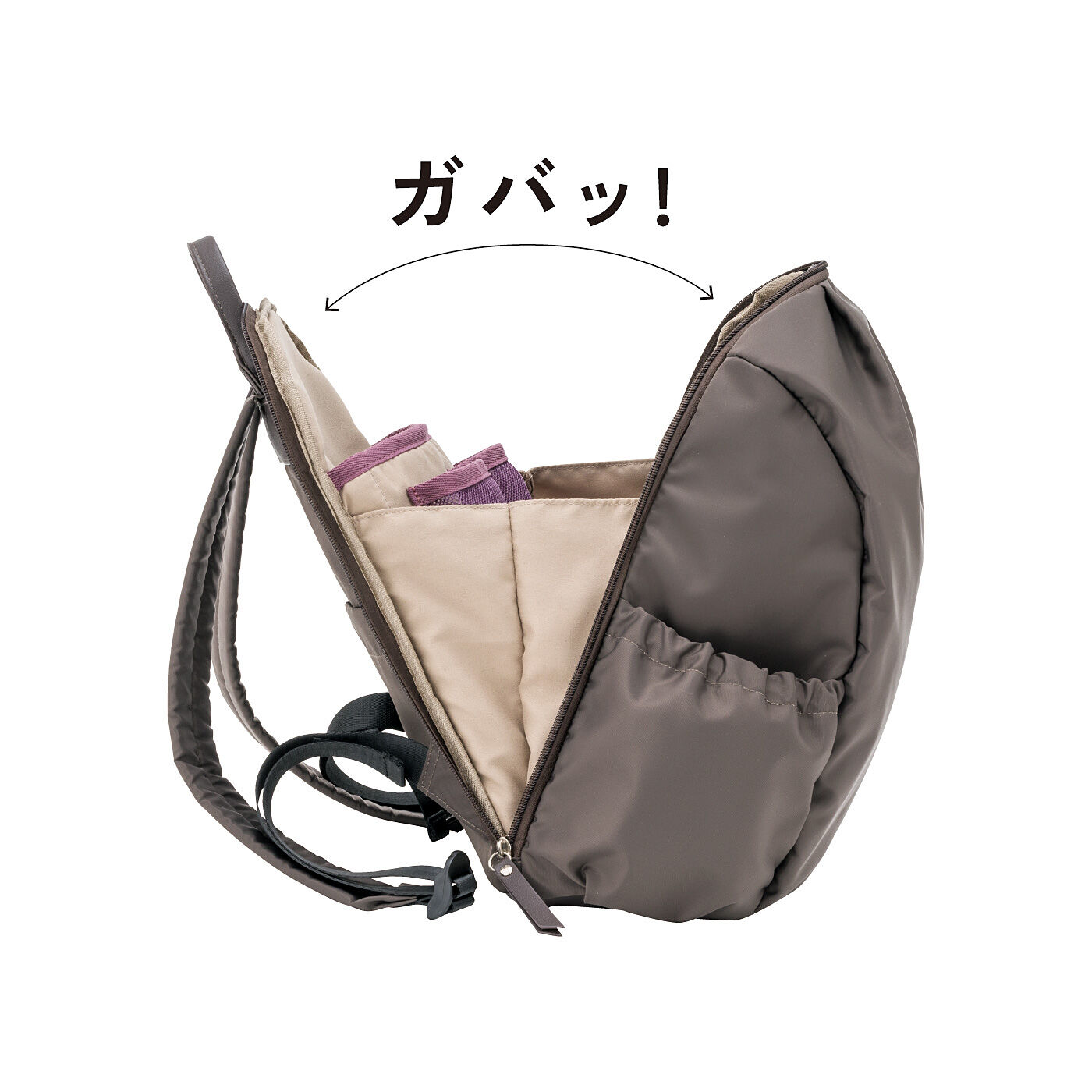 L'AMIPLUS | ガバッと一目瞭然！ 10ポケ撥水リュック〈パールブラウン〉