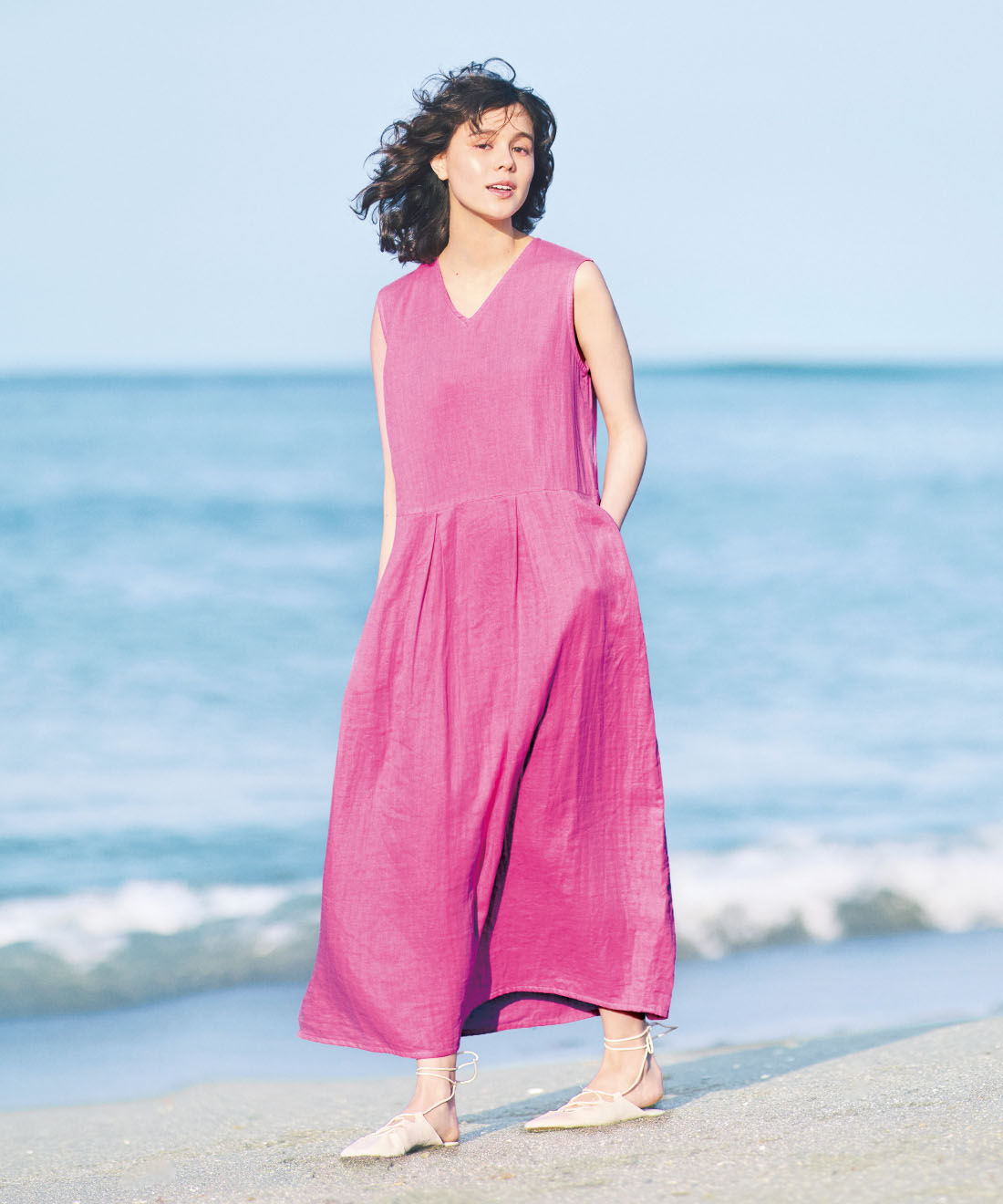 mensha! | ガーゼでドレスアップ! リネン混コクーンワンピース〈ピンク〉