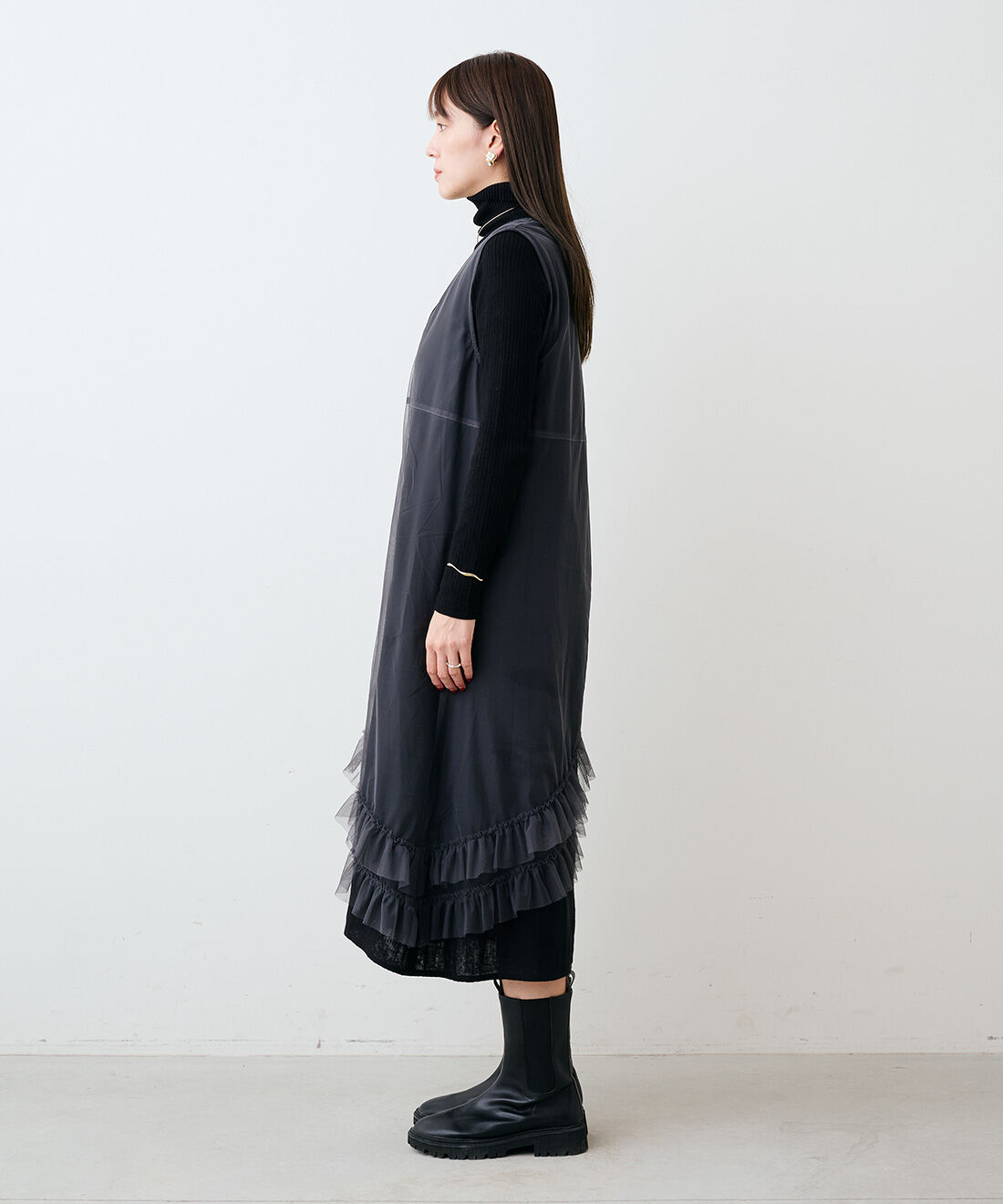 mensha!|mensha!　ガーゼにチュールを重ねた ドレスアップワンピース|モデル身長：169cm　着用サイズ：M