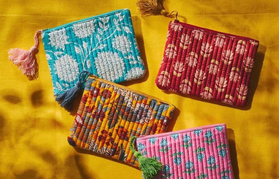 いっしょ買い：【数量限定】〈MADE IN INDIA COLLECTION〉ブロックプリントの生地で作ったキルティングポーチの会